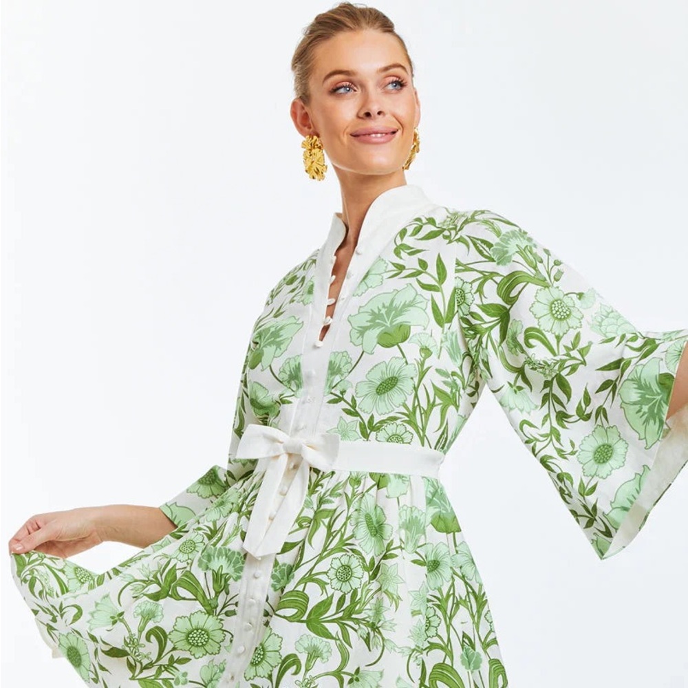 Mestiza Carmen Mini Dress - Green & Ivory